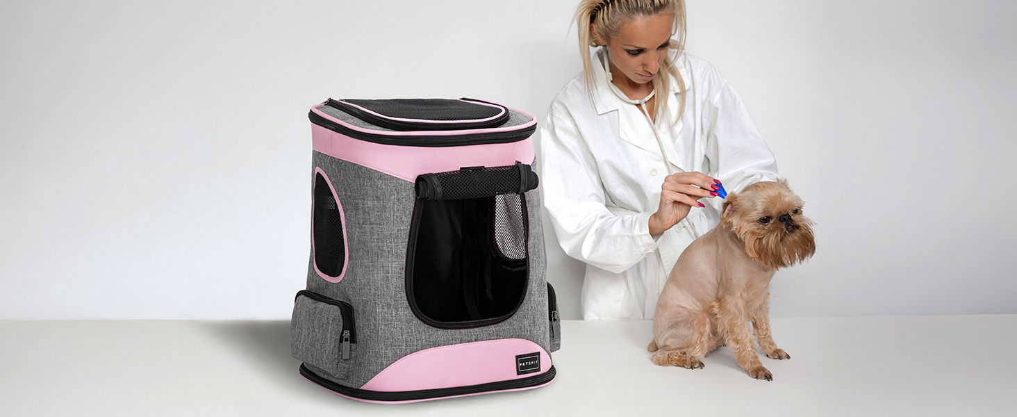 Рюкзак для кота та собаки Petsfit - зручний та дихаючий, до 5 кг, з сіткою та регульованим ременем, зелений (сірий & рожевий)