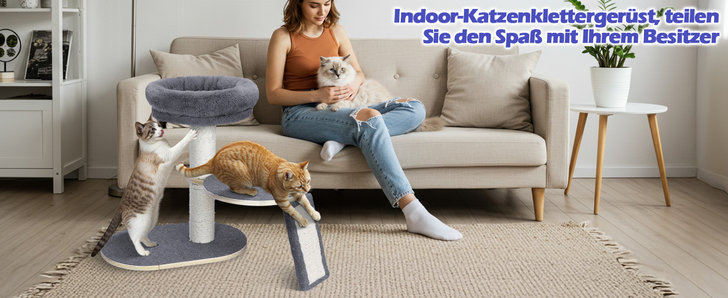 Кігтеточка для котів Eukue велика, 80 см з платформою, мотузкою з сизалю та стійкою основою. Підходить для кошенят та дорослих котів. Комплект кігтеточок (білий/сірий)