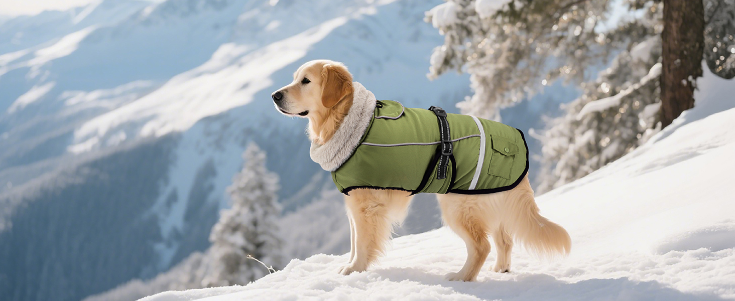 Зимовий одяг для собак, водонепроникна куртка для великих собак з регульованими лямками, теплий одяг для собак з флісу, світловідбиваючі смуги, підходить для лабрадорів, оливковий, XL