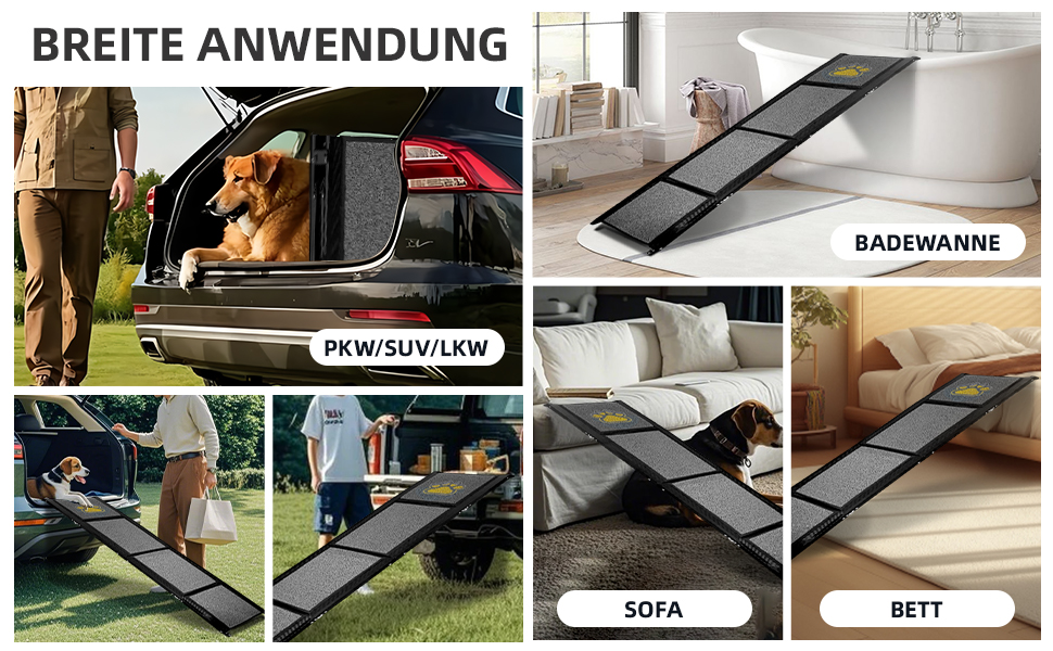 Рампа для собак Hunderampe Auto Klappbar: складана, 170 см, з антиковзким покриттям для собак маленьких, середніх та великих порід. Підходить для авто, SUV, вантажівок, диванів та ліжок