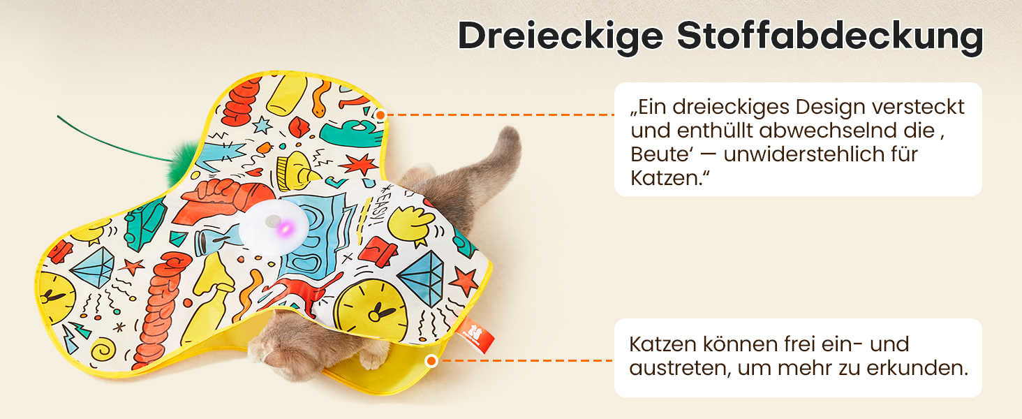 Інтерактивна іграшка для котів Potaroma з автоматичною подачею пір'я - перезаряджувана, з датчиком дотику та звуком миші, ідеальна для активних котів, з квітковим покриттям