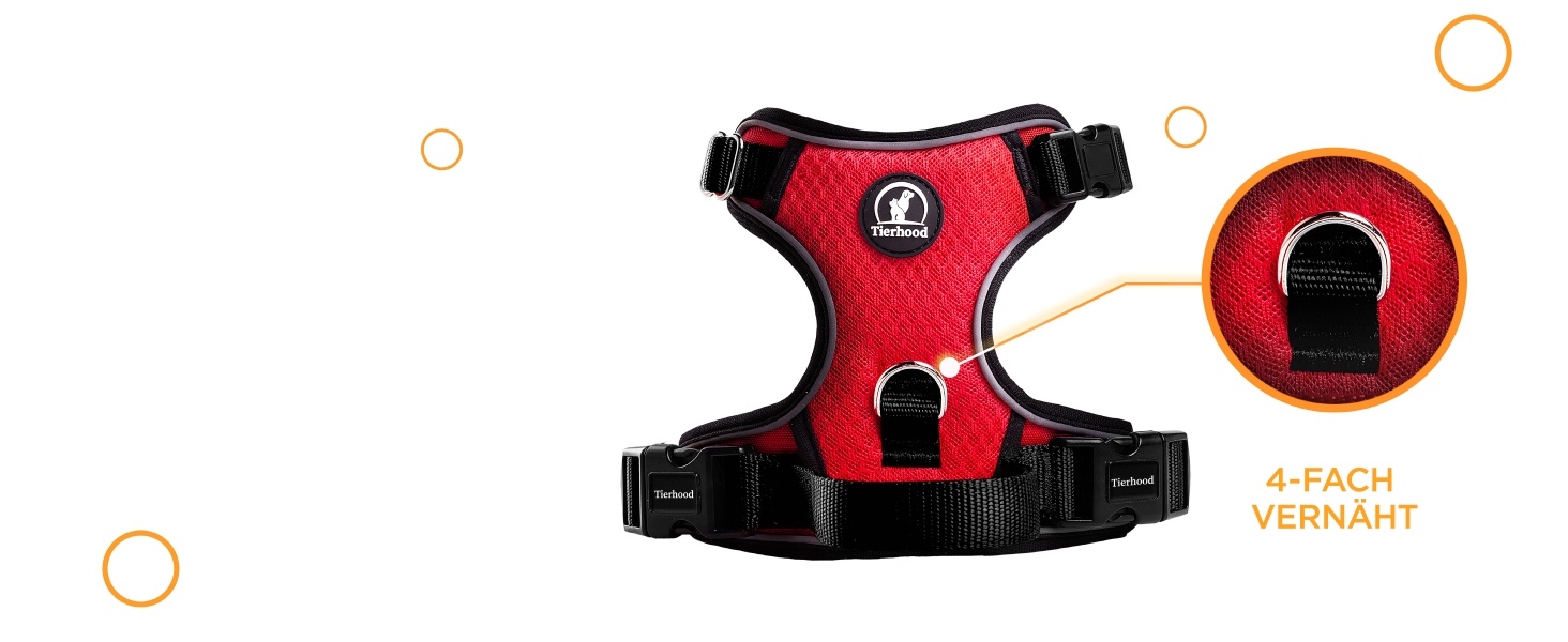 Шлейка для собак - відбиваюча, з м'якою підкладкою, для собак маленьких та великих порід, червона, обхват шиї 40 см (34-45 см), обхват грудей 43-55 см