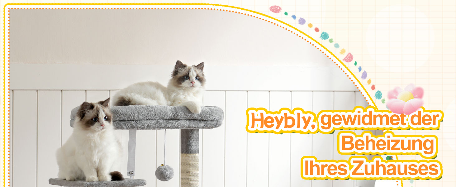 Котячий будиночок Heybly HCT008SW: міцний котячий будиночок з великим м'яким лежаком, місцем для сну та сизалевими стовпчиками для дряпання, сірий