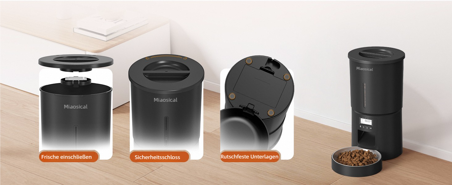 Автомат годівлі для котів 4.2L з програмуванням, з окремою мискою, подвійне живлення, 6 прийомів їжі на день (Чорний), миска з нержавіючої сталі