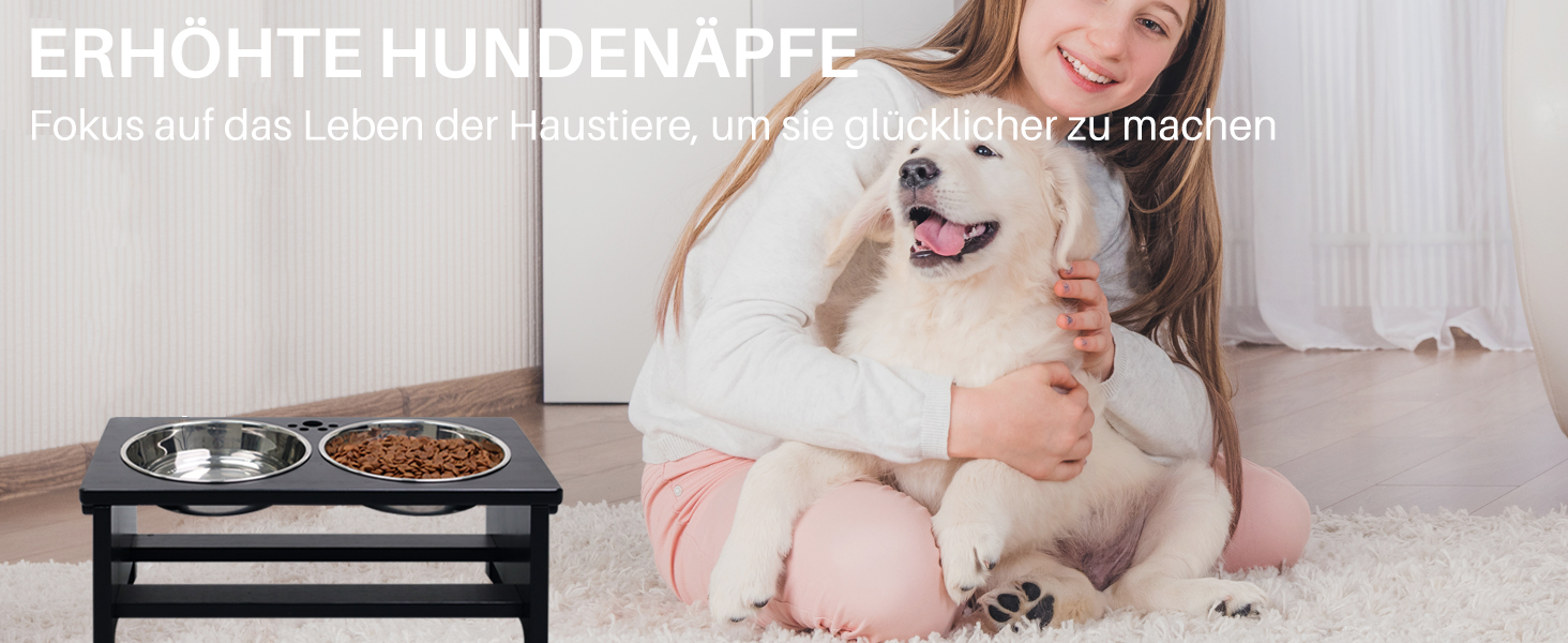 Підвищені годівниці для собак HTB, бамбук, з 2 мисками з нержавіючої сталі, 44x24x18 см, 18 см висота, чорний колір