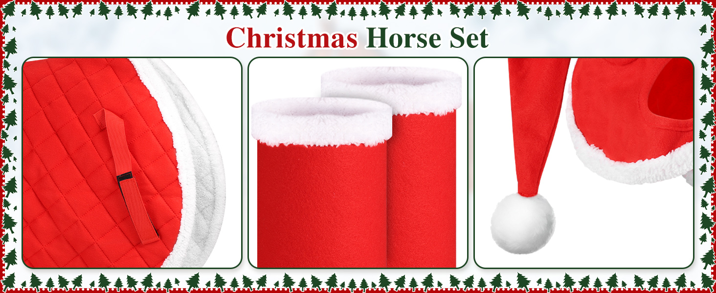 6 шт. новорічні підкови для коней, гільзи для ніг з штучним хутром, шапка Санти для коней, костюм для коня, новорічний декор для коней, аксесуари для костюмів