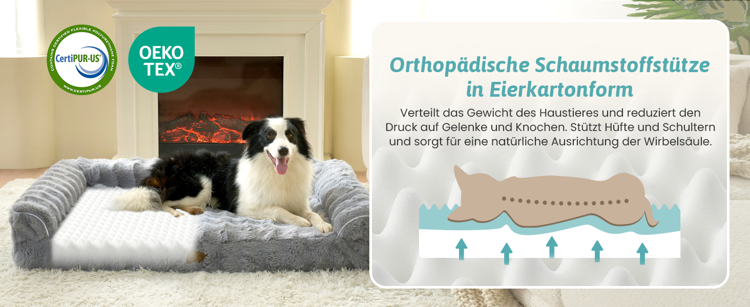 Ортопедичне ліжко для собак XL з штучного хутра, U-подібне, великі породи, водонепроникний чохол, антиковзаюче, м'яке, тепле, для прання