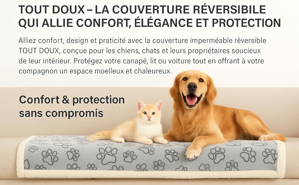 Водонепроникний плед для собак та котів, двосторонній, м'який та зносостійкий, захист для дивану, ліжка та авто, пральна ковдра для тварин (Taupe, Medium)
