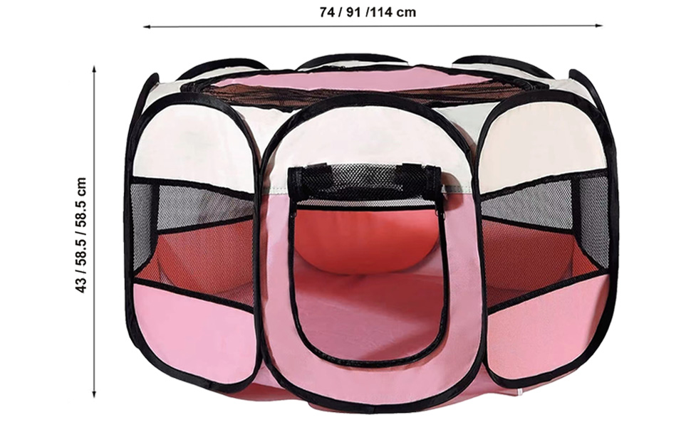 Клітка-бігове подвір'я для тварин BRIMOREA, 74x74x43 см, рожева. Підходить для собак, котів, кроликів та інших дрібних тварин, для дому та вулиці.