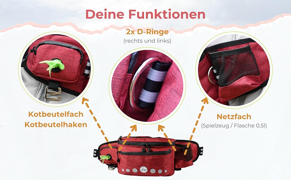Водонепроникна сумка-пояс для собак - сумка для ласощів, сумка для тренувань, сумка для прогулянок з тримачем для пляшки, сумка для корму з дозатором для відходів, бордово-червона