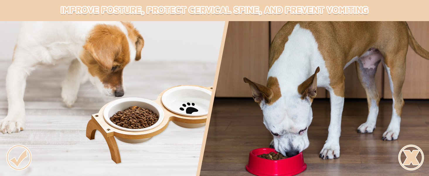 Набір мисок для котів та собак GmeDhc: 2 миски з кераміки на дерев'яній підставці