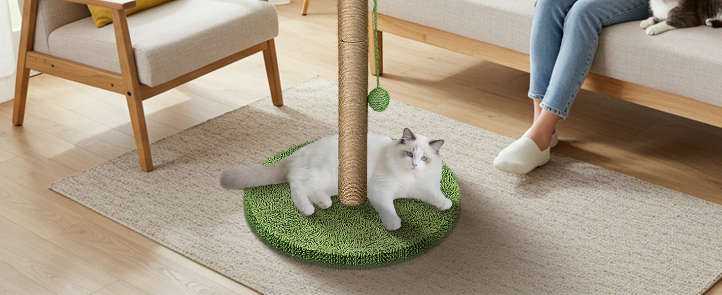 Котячий будиночок з дряпальною колоною Eukue, 80 см, білий/зелений, з платформою, мотузкою та стійкою основою