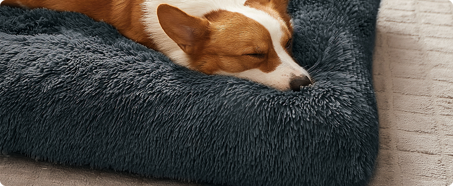 Ліжко для собак Feandrea, м'який килимок, довгий плюш, 122 x 74 см, м'яка підкладка, можна прати, багатофункціональне, PGW204K01 (L 110 x B 73 x H 10 см, темно-сірий)