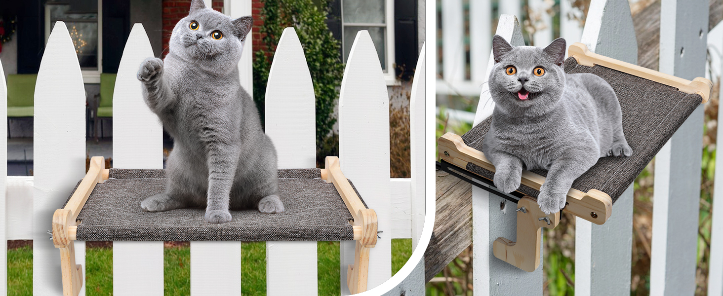 Котів гамак для вікна, лежанка для котів, міцна велика гамак для котів, дерев'яне ліжко для котів на вікно зі знімним товстим чохлом, зручне ліжко для котів на підвіконня, економне місце до 30 кг, чорний