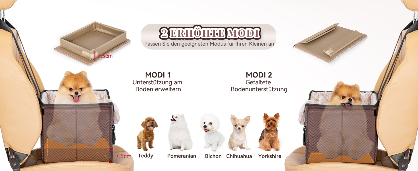 Автокрісло для собак Petfit, кошик для собак у машину, автоліжко для маленьких собак, з фіксатором ременя безпеки, знімні чохли, S, коричневе шкіряне