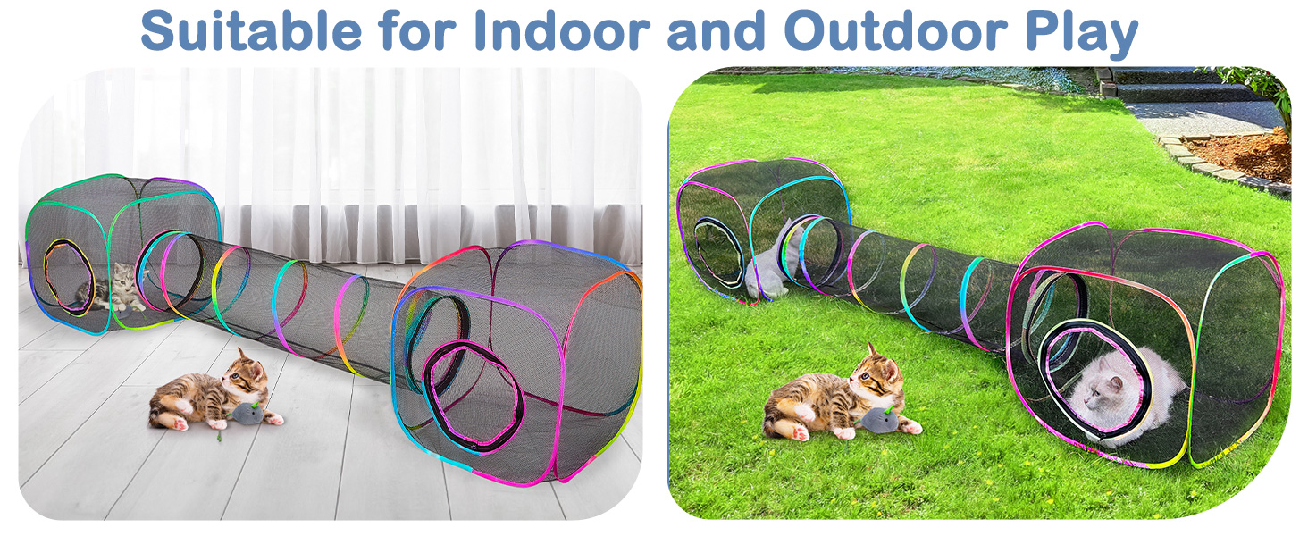 Туннель для котів Outdoor, складаний вольєр для тварин, портативний ігровий тунель, вольєр для цуценят, вольєр для котів, вольєр для собак, для внутрішнього та зовнішнього використання, з 2 іграшками-мишками