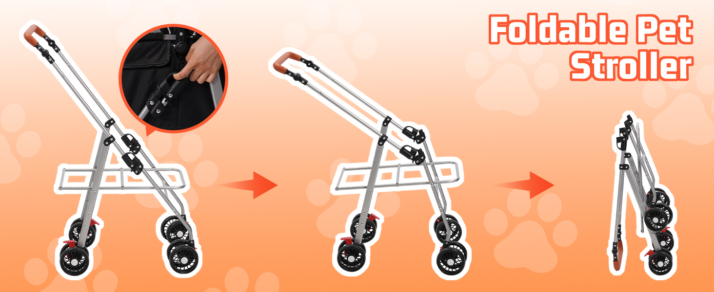 Візок для собак 3 в 1, до 20 кг, складний, з колесами, кошиком, сіткою, тримачем для напоїв, регульованою ручкою, для собак та котів