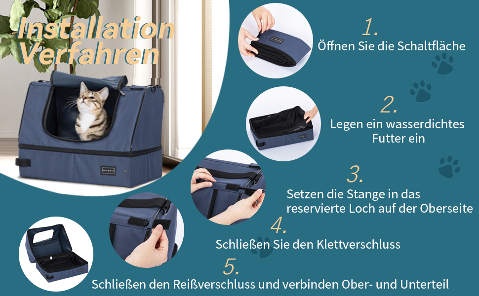 Портативний туалет для котів Petsfit - складаний, легкий, для подорожей, 44x33x34 см, блакитний