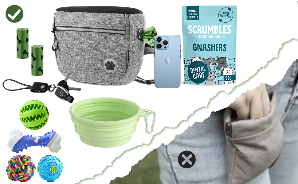 Преміум сумка для собачих ласощів для дресирування, велика місткість, сумка для прогулянки з тримачем для пакетів, регульований ремінь, сумка для цуценят, бананка для собак