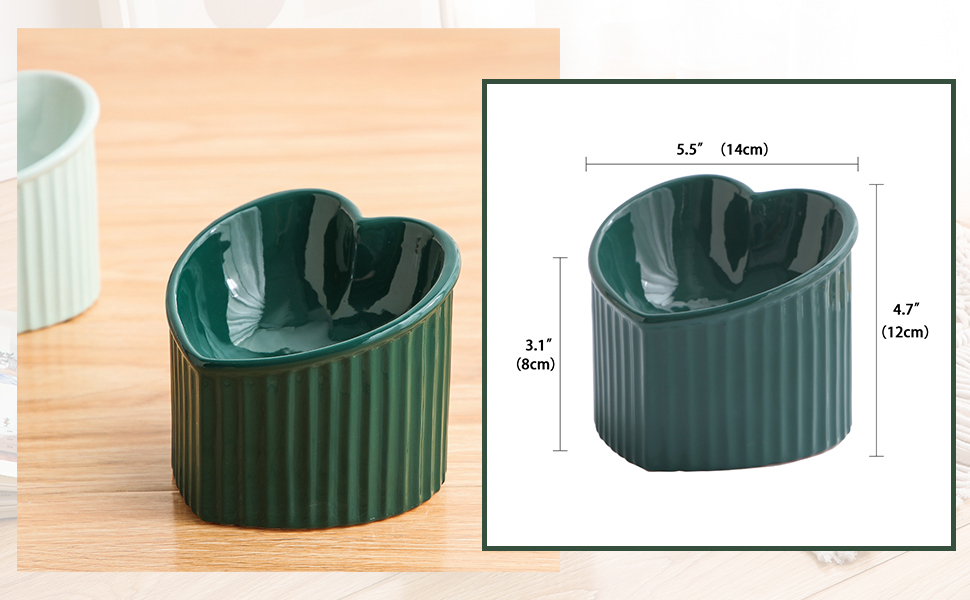 Підвищена годівниця для котів, миска для котів з кераміки, миска для їжі для котів з нахилом, годівниця для котів Anti-Eructation, миска для котів, придатна для миття в посудомийній машині та мікрохвильовій печі, 180 г, зелений (темно-зелений)