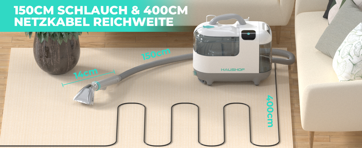 миюча пилосос з паровою функцією HAUSHOF StainZapper Vapo, для килимів, диванів, авто, з підігрівом води та високою температурою пари, з миючим засобом