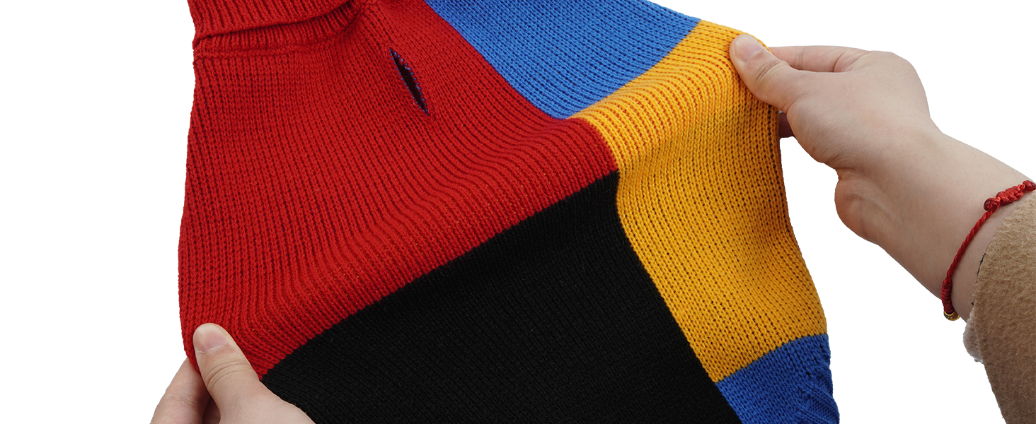 Вовняний пуловер для собак Hjumarayan, вінтажний стиль, отвір для повідка, блоковий колір, пуловер з коміром-стійкою для маленьких собак, теплий, червоний S