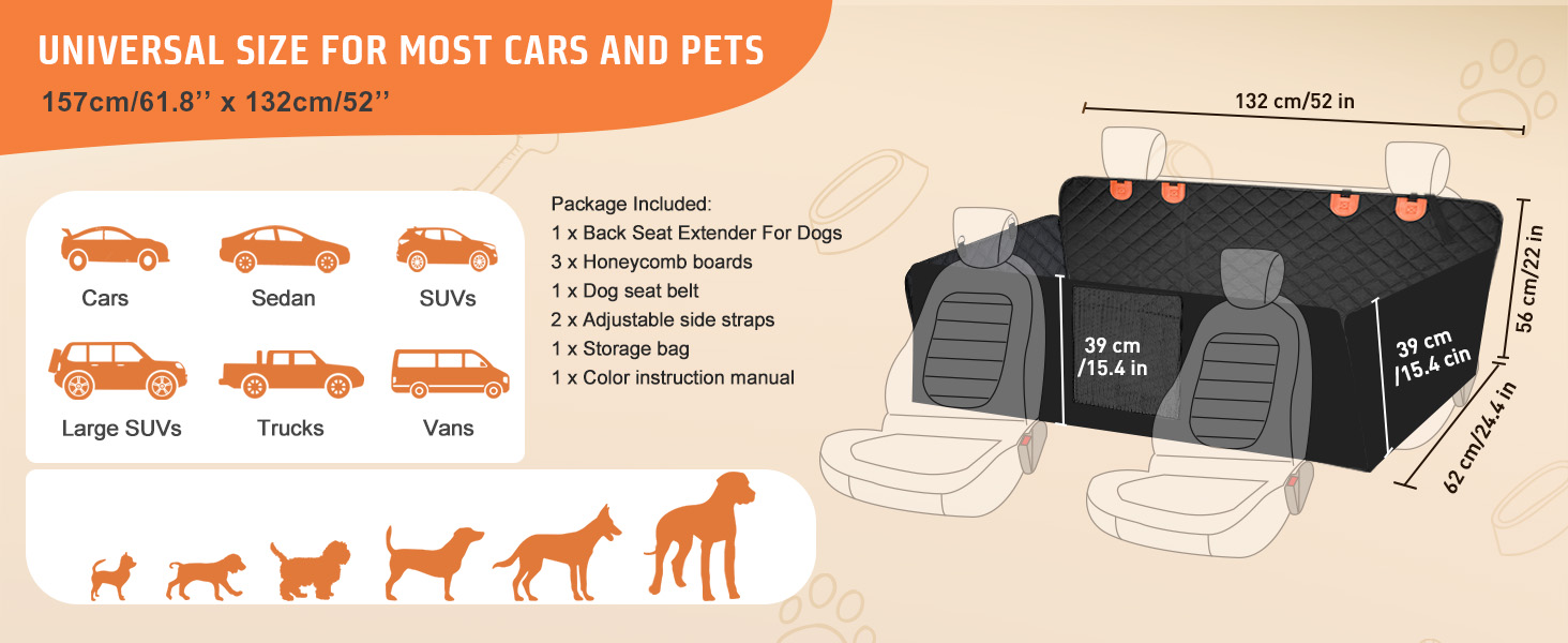 Накладна на сидіння автомобіля для собак Gimars, 157x137 см, велика, зносостійка, водовідштовхувальна, універсальна, з передньою кришкою та оглядовим вікном (чорний&оранжевий)