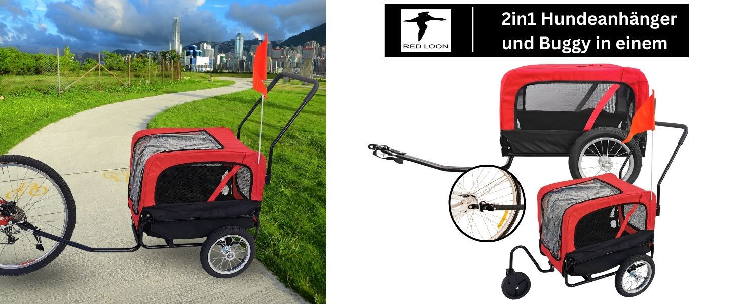 Фаркоп для собак Red Loon Mini - вело- та біговий причіп для собак, легкий переобладнання, світловідбивачі, комплект для бігу, червоний/чорний, вантажопідйомність до 20 кг