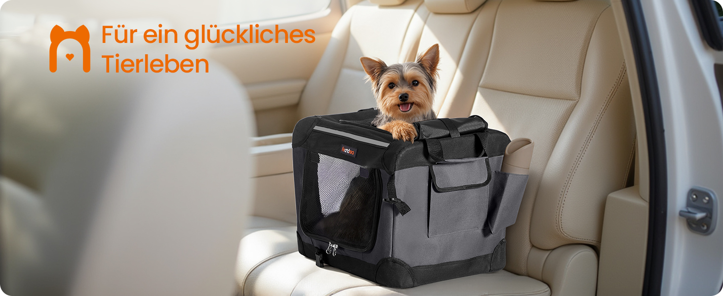 Клітка для собак Feandrea, 50x35x35 см, складана переноска для маленьких собак, чорна, з місткістю для води та корму