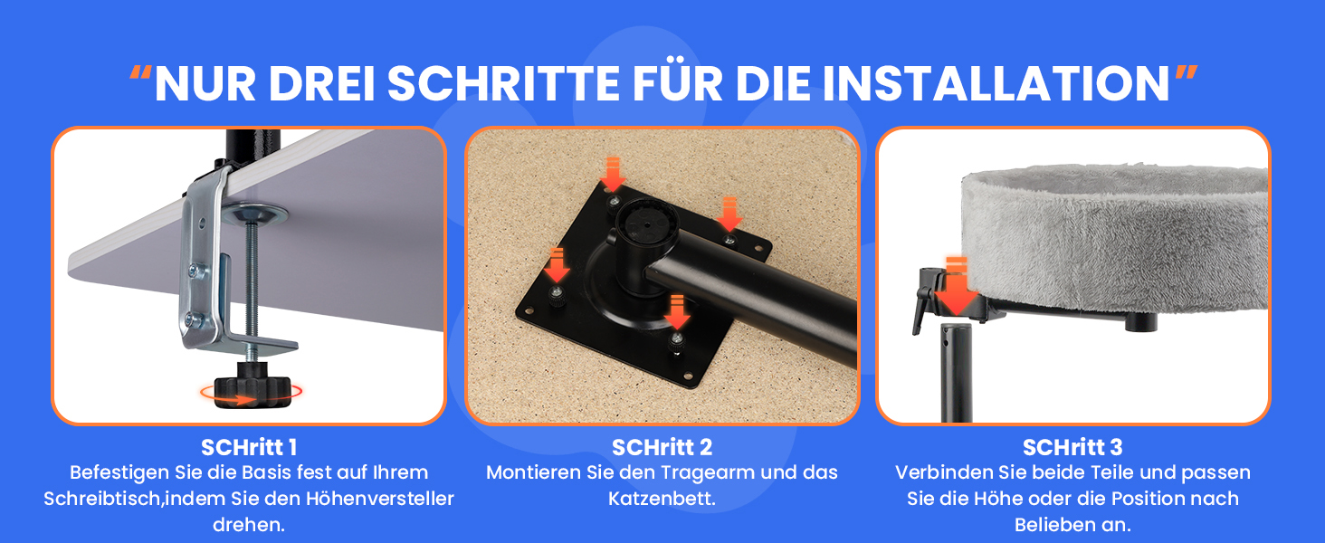 BSWAY ліжко для кота на стіл - без свердління, 360° обертання, регульована висота. Підвищене котяче ліжко над столом. Тримає кошеня/кота близько, робочий простір чистий. Ліжко для кота на стіл (Сірий, XL). Сірий XL