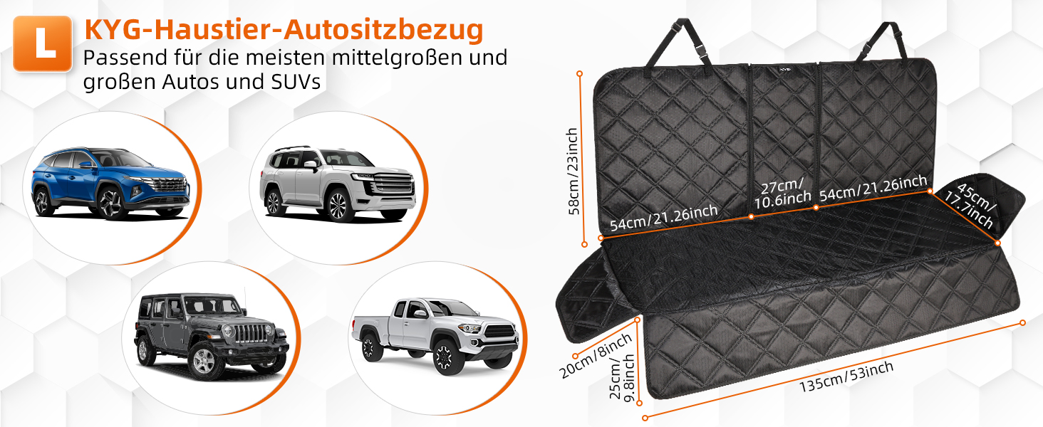 Захист для заднього сидіння автомобіля для собак KYG, водовідштовхувальний, знімний, 135x58x45 см, з ременем для собак
