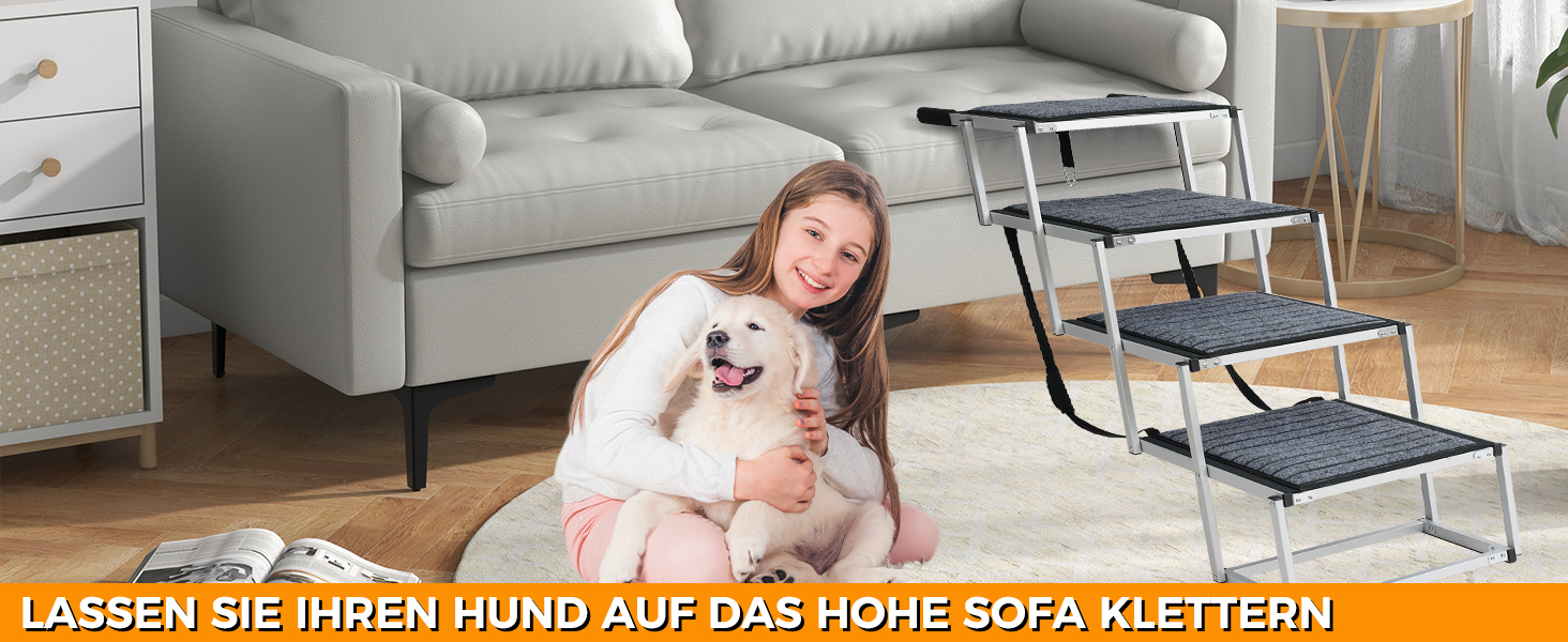 Сходинка для собак у машину: широка, 4 сходинки, з килимом, для великих собак, вантажівок та SUV (підтримка до 100 кг)