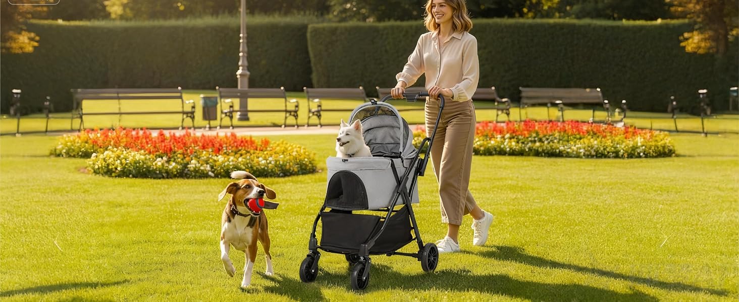 Візок для собак та котів MAMIZO, складний, до 20 кг, сірий