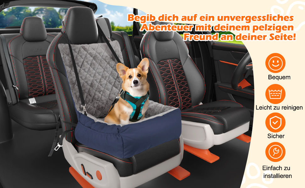 Автомобільний лежак для собак маленьких та середніх порід – м'який плюшевий лежак з кишенею для зберігання, стійкий до подряпин, для заднього та переднього сидіння, з ременем безпеки, блакитний, колір 03