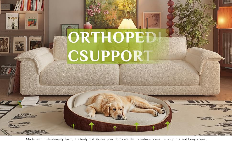 Ортопедичне собаче ліжко XXL з подушкою – комфортне собаче ліжко-софа з піною з пам'яті, знімний та пральний чохол – для великих собак, міцне та затишне, помаранчеве