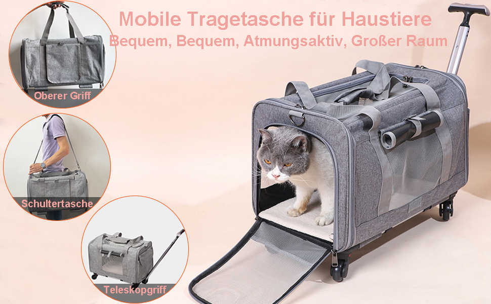 Транспортувальна сумка для домашніх тварин: собак та котів середніх та малих порід. Переноска для подорожей з телескопічним ручками та знімними колесами. Колір: темно-сірий