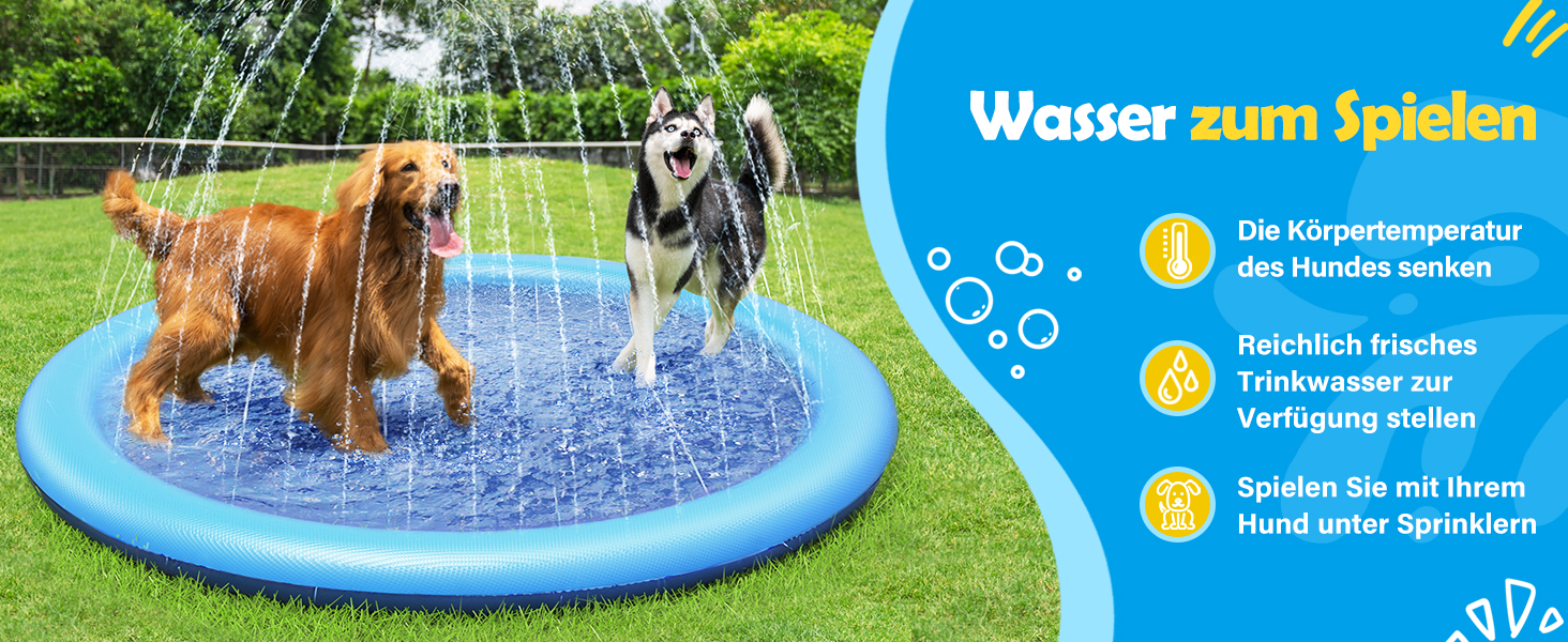 Басейн для собак Peteast великих і малих порід, дітей, 59 дюймів (150 см), розкладний, іграшка для води, антиковзаюча, блакитний