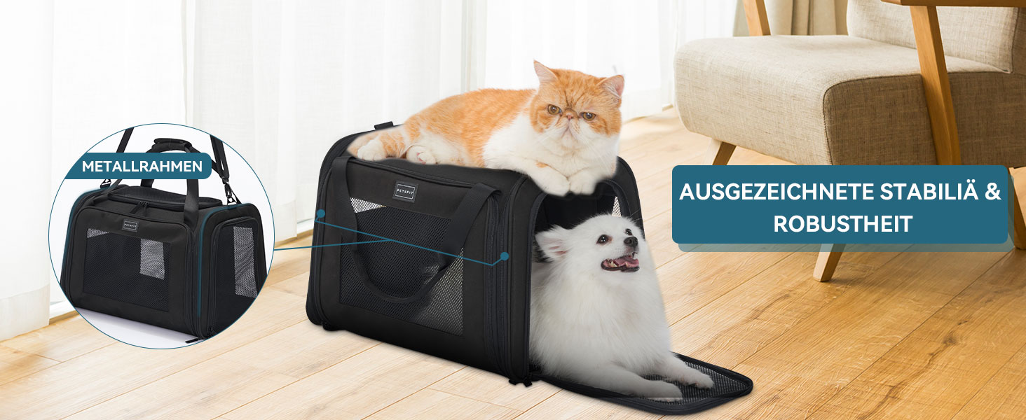Транспортна сумка для котів та собак Petsfit - складана переноска для тварин з м'яким килимком, 47.5 x 33 x 33 см, чорна