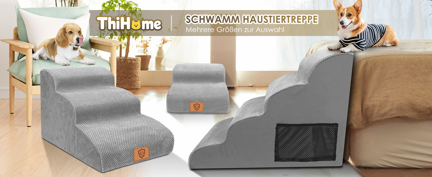 Сходинки для собак маленьких порід, 3 сходинки, водонепроникні, з високощільним губчастим матеріалом, знімні, для доступу до ліжка/софи, сірі.