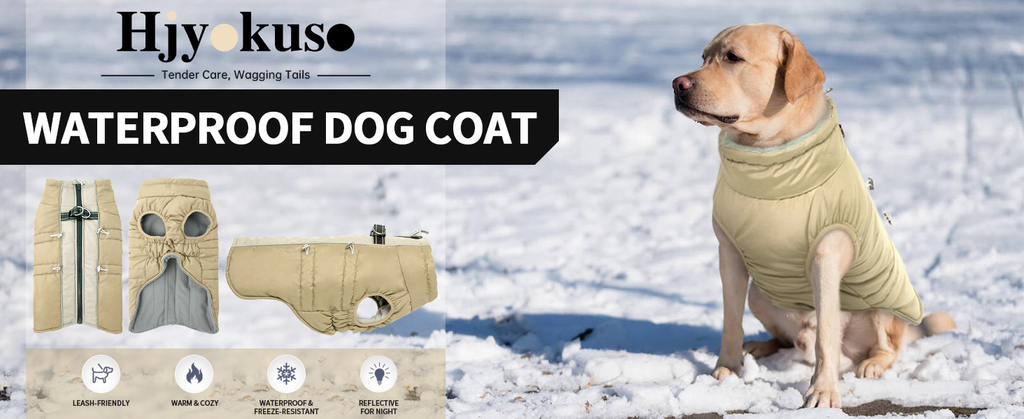 Водонепроникний теплий зимовий одяг для собак - куртка-манжетка з отвором для шлейки, армійський камуфляж, для собак маленьких, середніх та великих порід, з світловідбиваючими смугами, блискавкою (S, Абрикосовий)