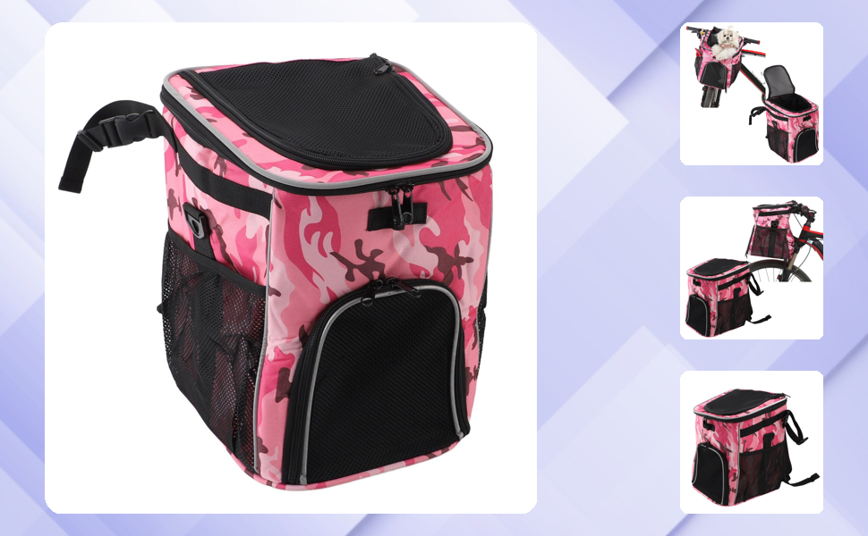 Рюкзак-переноска для тварин, велосипедний кошик для собак, водонепроникний рюкзак-переноска, дихаючий, знімний рюкзак-переноска для собак, подорожі на відкритому повітрі (Рожевий камуфляж)