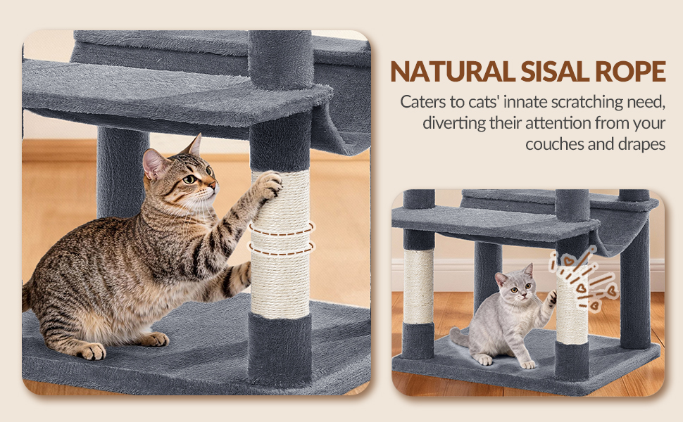 Драбина для котів Kratzbaum Groß 216 см, XXL розмір, стабільна з крізьолунами, 2 затишні будиночки, 2 платформи, 2 кошики, гамак, для дому, FPMS007FG1 (60 x 50 x 216 см, темно-сірий)