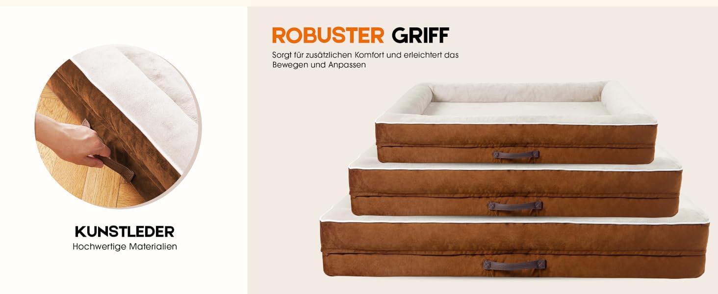 Ортопедичне ліжко для собак великих порід, корзина для собак, що можна прати, з піною у формі яйця, водовідштовхуване ліжко для собак з неслизьким дном та чотиристоронні подушки (колір: коричневий, розмір: 91x61x18 см)