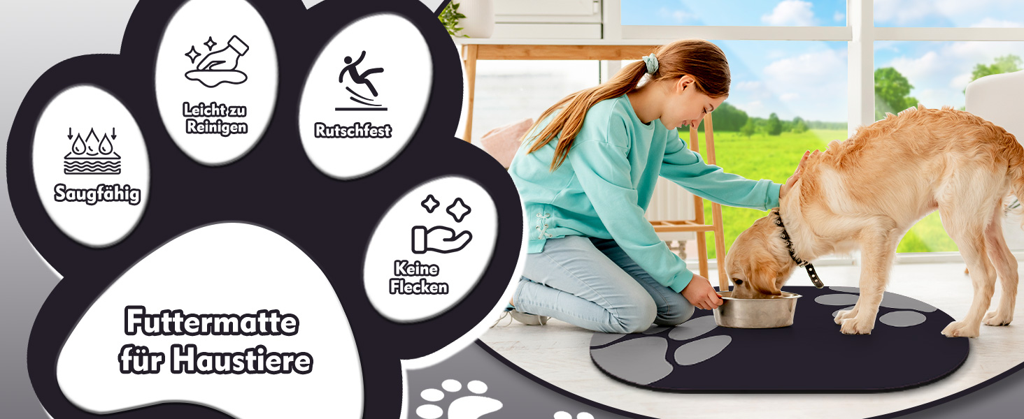 Підкладка під миску для собак та котів METEOROCK, 71x43 см, чорна, швидковисихаюча, для кількох тварин