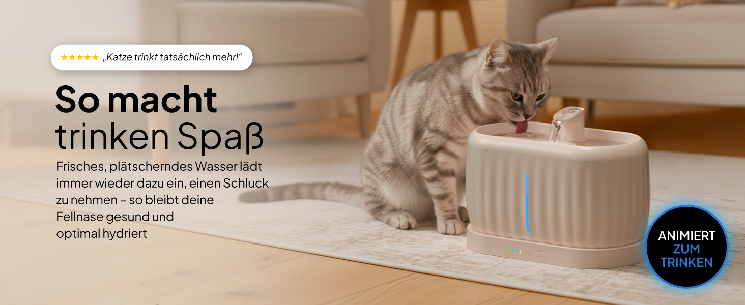 Турбофонтанчик для котів Pretty Paw з датчиком руху, бездротовий, 45 днів роботи від акумулятора, фільтр, 4 л, BPA Free, чорний