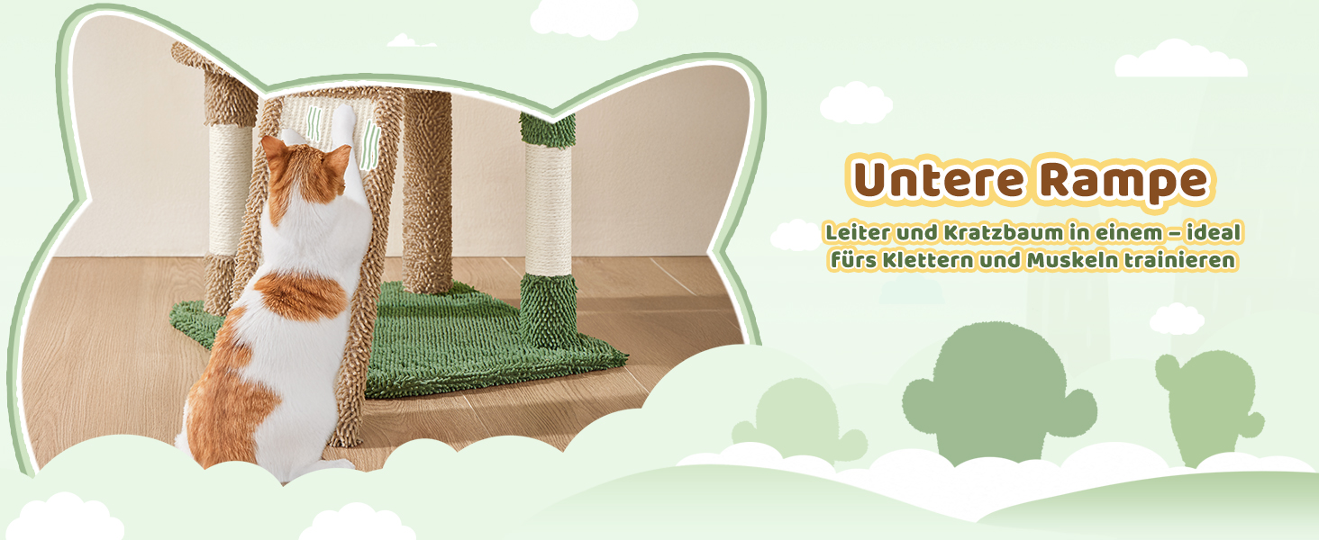 Дім-когтеточка для котів Yaheetech Kaktus: стабільна конструкція, оглядові платформи, печера, лежанка, сизаль, бежево-коричневий (коричнево-зелений, M)