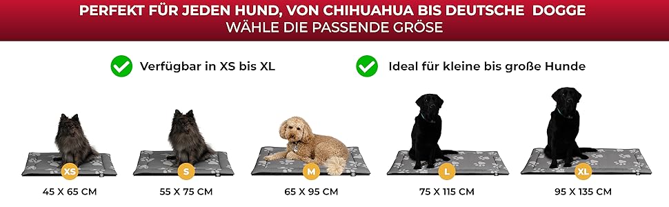Літня ковдра для собак HS-Hundebett® з бавовни з наповнювачем та антиковзким покриттям XS (45x65 см) – М'яка ковдра для собак на літо – Працює в пральній машині та довговічна – Легка літня ковдра для собак – Лапка Антрацит, Made in DE Лапка Антрацит 45x65 см