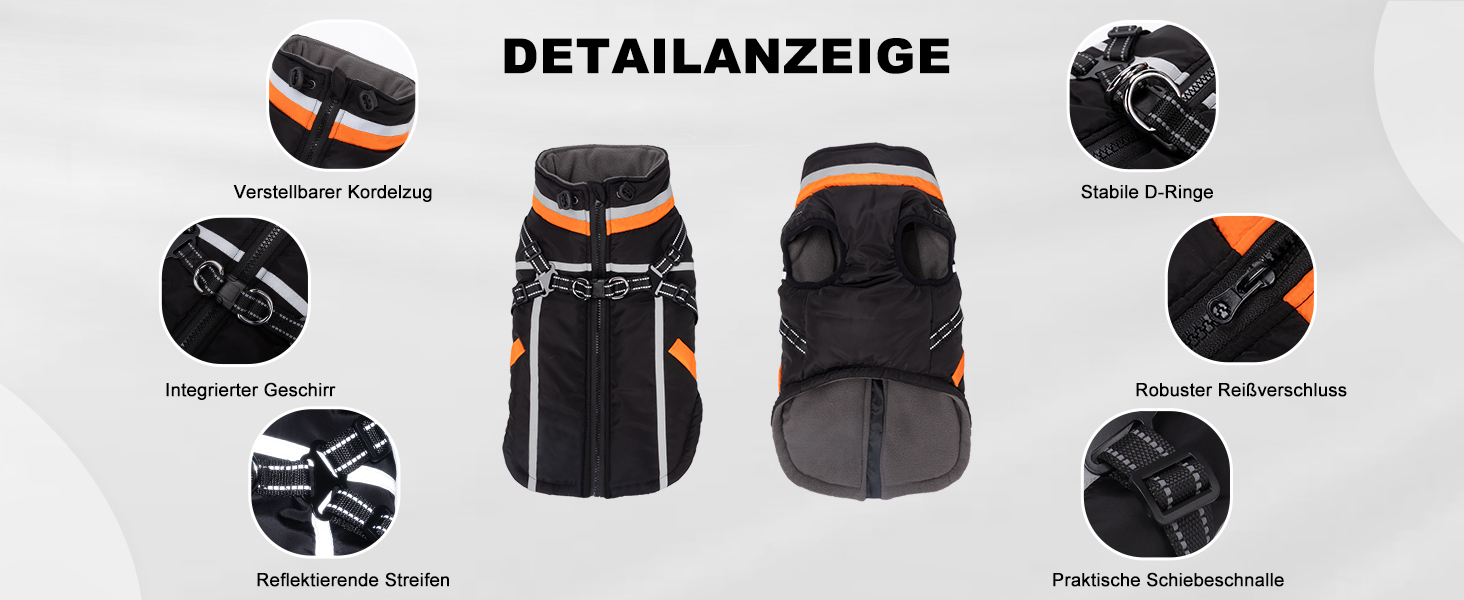 Водонепроникний зимовий теплий накид для собак FeimaX з отвором для шлейки, чорний, S