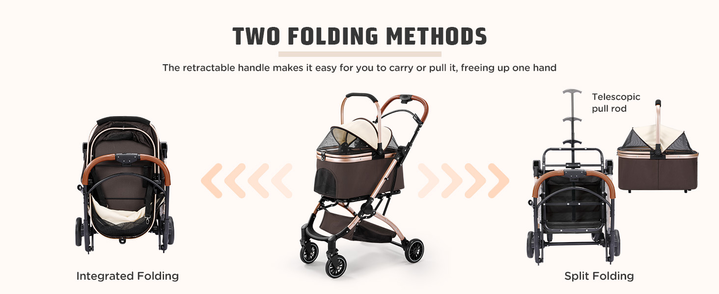 Візок для котів та собак Gimars 20кг, 4-в-1, складання, поворот 360°, гумові колеса, гальмо, захист від дощу, регульована ручка, хакі