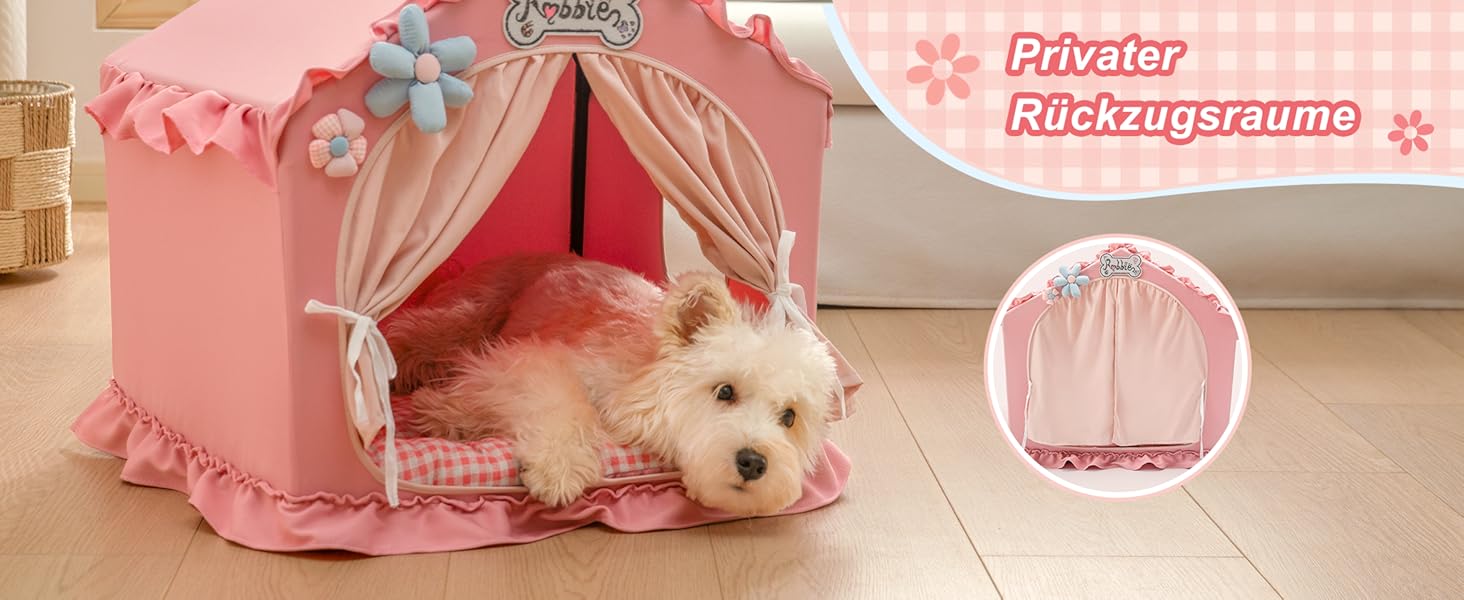 Будка для собак Jiupety, рожева, для дому, 43x43x43 см, складана, для собак 4-9 кг